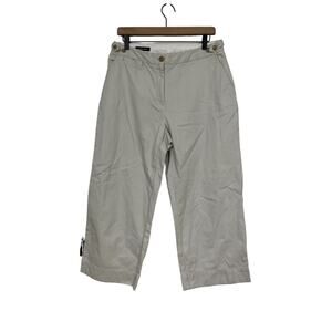 Lands End Womens Khaki Straight Leg Cropped Pants Size 10 100% Cotton